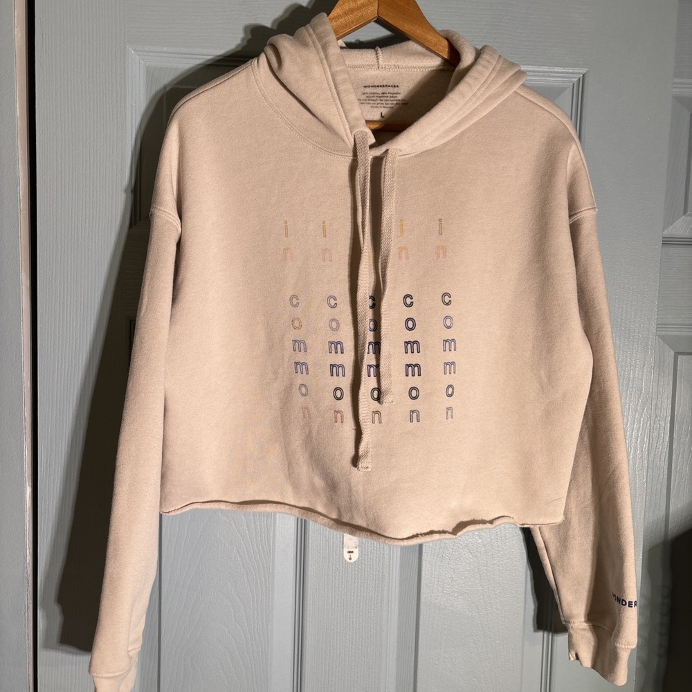 Wonderspaces Hoodie Cropped Sweatshirt Pullover Minimalist Graphic Fleece Large
